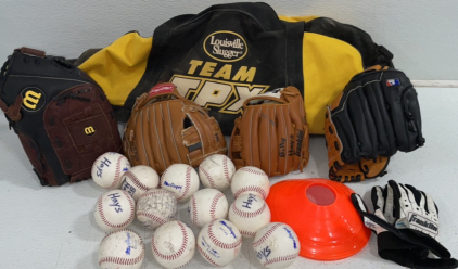 Louisville Slugger* Team TPX Baseball Bag, (4) Mitts, (13) Balls And More!