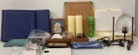 (5) Binders-Wood Cutting Board-Lamp/Two Candles and more