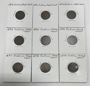 (9) Indian Head Cents Dated Between 1890-1899