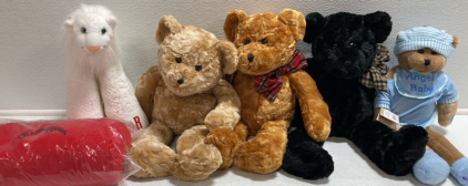 (3) Teddy Bears, (1) Chantilly Lane Musical Bear, Weighted Stuffed Lion, Bead Pillow