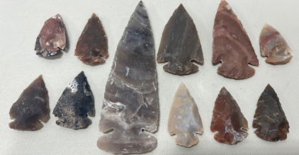 (1) Handmade Spearpoint 4.8” Long, (10) Handmade Arrowheads 1.5” To 2.8” Long