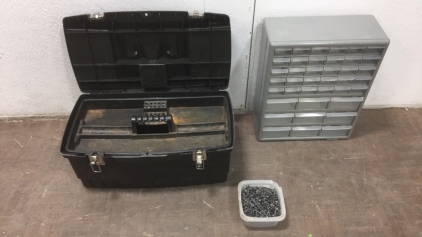 Plastic Organizer, Toolbox, and Nails