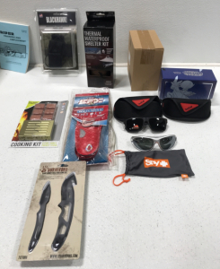 Wellness Trimmable Insole. (2) Bolle Sunglasses With Hard Case. Spy Sunglasses With Soft Case. Insect Repellent Snap Band. Thermal Waterproof Shelter Kit. Blackhawk Radio Carrier. Survivors Field Dressing Kit Including 2 Knives. Pocket Stove Cooking Kit. 