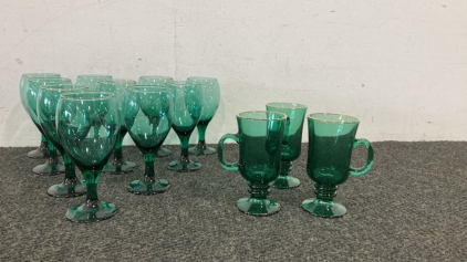 (10) Green Wine Glasses And More