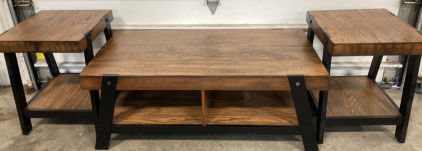 Brown and Black Coffee Table w/ (2) Matching Side Tables