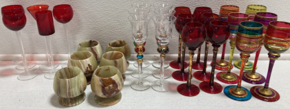 (23) Assorted Glass Cordial Glassware, (6) Short Stone Cordials