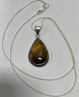 (1) Golden Tiger Eye Jasper Gemstone Pendant W/ Silver .925 Necklace