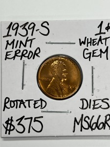 1939-S MS66RD MINT ERROR RED WHEAT PENNY
