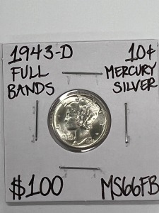 1943-D MS66FB FULL BANDS MERCURY SILVER DIME
