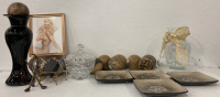(4) Plates-(13) Decorative Balls-Vase-and more
