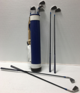 Blue Golf Bag, (8) Golf Clubs