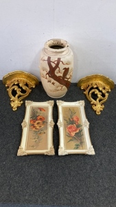 (2) Golden Color Small Shelves Decor And More