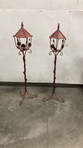 2 Red Metal Candle Holders 46&rdquo; Tall Please Inspect