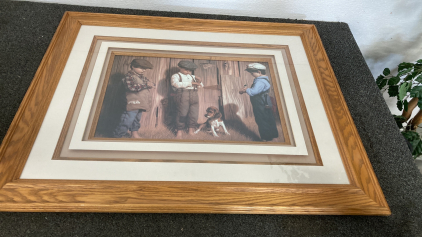 Framed Print 3 Boys And A Puppy 37&rdquo;X30&rdquo; Please Inspect