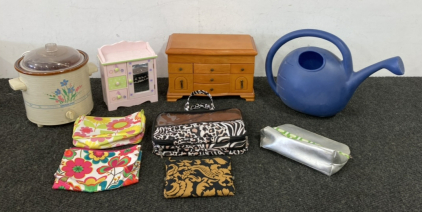(2) Jewelry Boxes, (5) Handbags, Watering Can And More