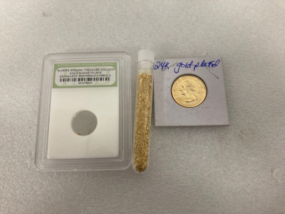 Gold Plated Quarter, Tube Of Gold Flakes & More