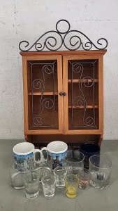 Hanging Glass Display with Hooks and Drink Glasses 14"&times;5-1/2"&times;24"
