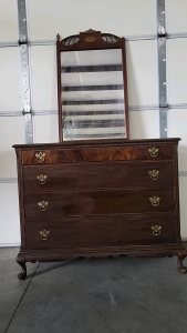 Nice 45-1/2"&times;22-1/2"&times;37" Dark Wood Dresser with Wall Hanging Mirror