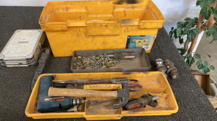 24&rdquo; Tool Box With Tools And Hardware And Ball Hitch Please Inspect