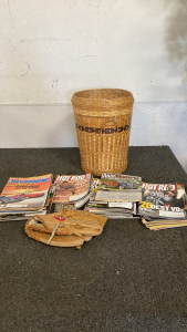 Hot Rod Magazine Wicker Basket Baseball Gloves Please Inspect