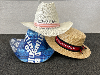 (3) Hats: Bud Light, Makers Mark, and Super Finos White Cowgirl Hat