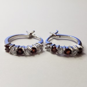 Silver Garnet White Topaz Earrings