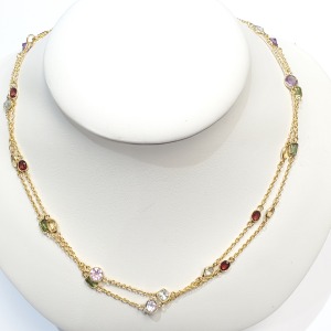 Silver 10Kt Gold Plated Natural Amethyst, Peridot, Garnet & Aquamarine(30ct) Necklace