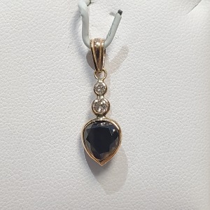 14K Treated Black Diamond(2.2ct) 2 Side Diamonds(0.2ct) Pendant