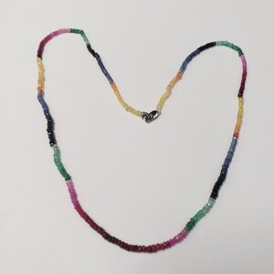 18K Gold Natural Ruby Emerald And Sapphire 16" (25ct) Necklace