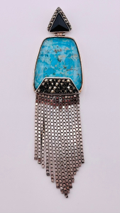 925 Sterling Silver Turquoise & Quartz Front Pendant
