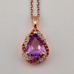 14K Rose Gold Plated 925 Sterling Silver Natural Amethyst & White Topaz Necklace
