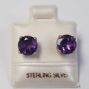 Silver Amethyst 7Mm Earrings
