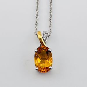 14K Gold Plated 925 Sterling Silver Natural Citrine & White Topaz Necklace