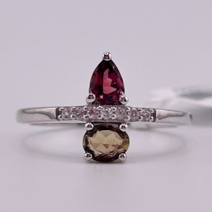 925 Sterling Silver Brown & Pink Tourmaline Ring