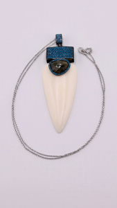 Black Rhodium Sterling Silver with Turquoise & Labradorite on Bone Pendant