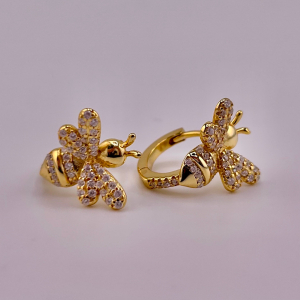 14K Gold Plated 925 Sterling Silver Bee Hoop Earrings