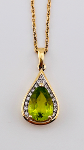 14K Gold Plated 925 Sterling Silver Peridot & Crystal Necklace