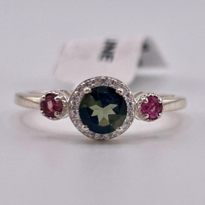 925 Sterling Silver Green & Pink Tourmaline Ring