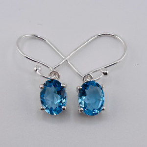 925 Sterling Silver Swiss Blue Topaz Dangle Earrings