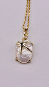 Gold Plated 925 Sterling Silver Star Fish with Mop Pendant Necklace