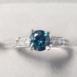 14K Blue Diamond Treated(0.96ct) Diamond(0.45ct) Ring
