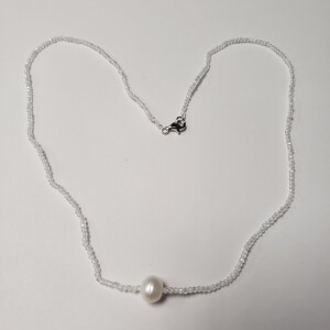 $160 Silver Moonstone And Fresh Water Pearl 16" Necklace