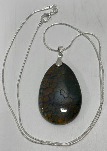 (1) 82.05ct Yellow/Blue Dragon Veins Agate Gemstone Teardrop .925 Necklace