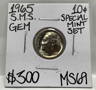 (1) 1965 MS69 Gem Special Mint Set SMS Dime Carded