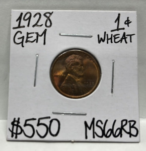 (1) 1928 MS66RB Gem Wheat Copper Penny Carded