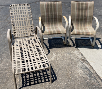 (2) Patio Chairs, (1) Patio Lounge Chair