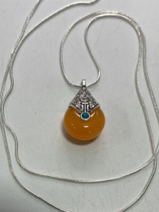 (1) Tibetan Silver Yellow Amber Teardrop Gemstone W/ .925 Necklace