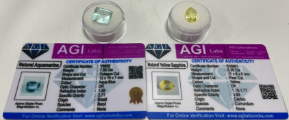 (1) 6.30ct Natural Yellow Sapphire Pear Cut Gemstone, (1) 7.05ct Natural Aquamarine Octagon Cut And Faceted Gemstone. Both Have COA