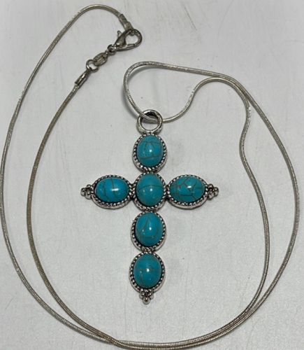 (1) Turquoise Tibetan Silver Cross .925 Necklace
