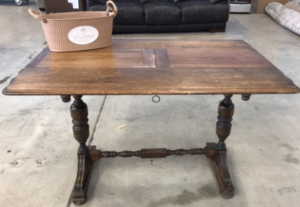 (1) Wooden Entryway Table w/ Leaf (1) Harry and David Decorative Bucket